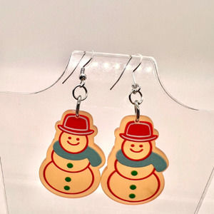 Snow Man Gingerbread Earrings - Chef Earrings - Holiday Earrings - Xmas Earrings